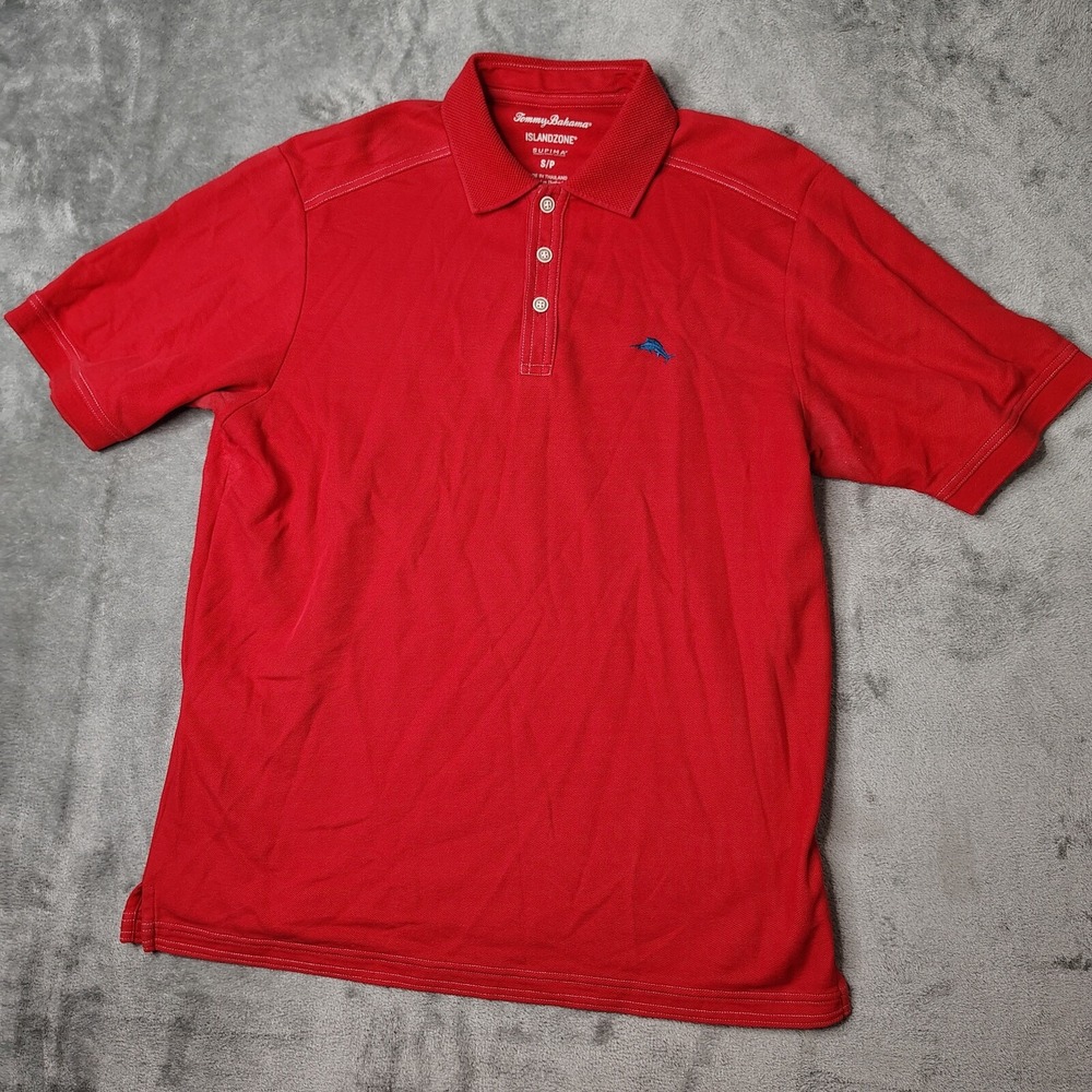 Tommy Bahama Polo Shirt Mens Small Red Solid IslandZone Supima Cotton Blend‎